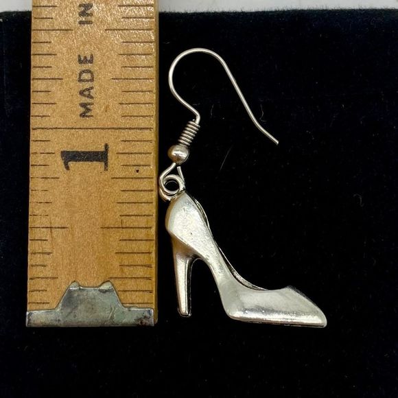 Silver High Heel Shoe Earrings - Picture 11 of 12